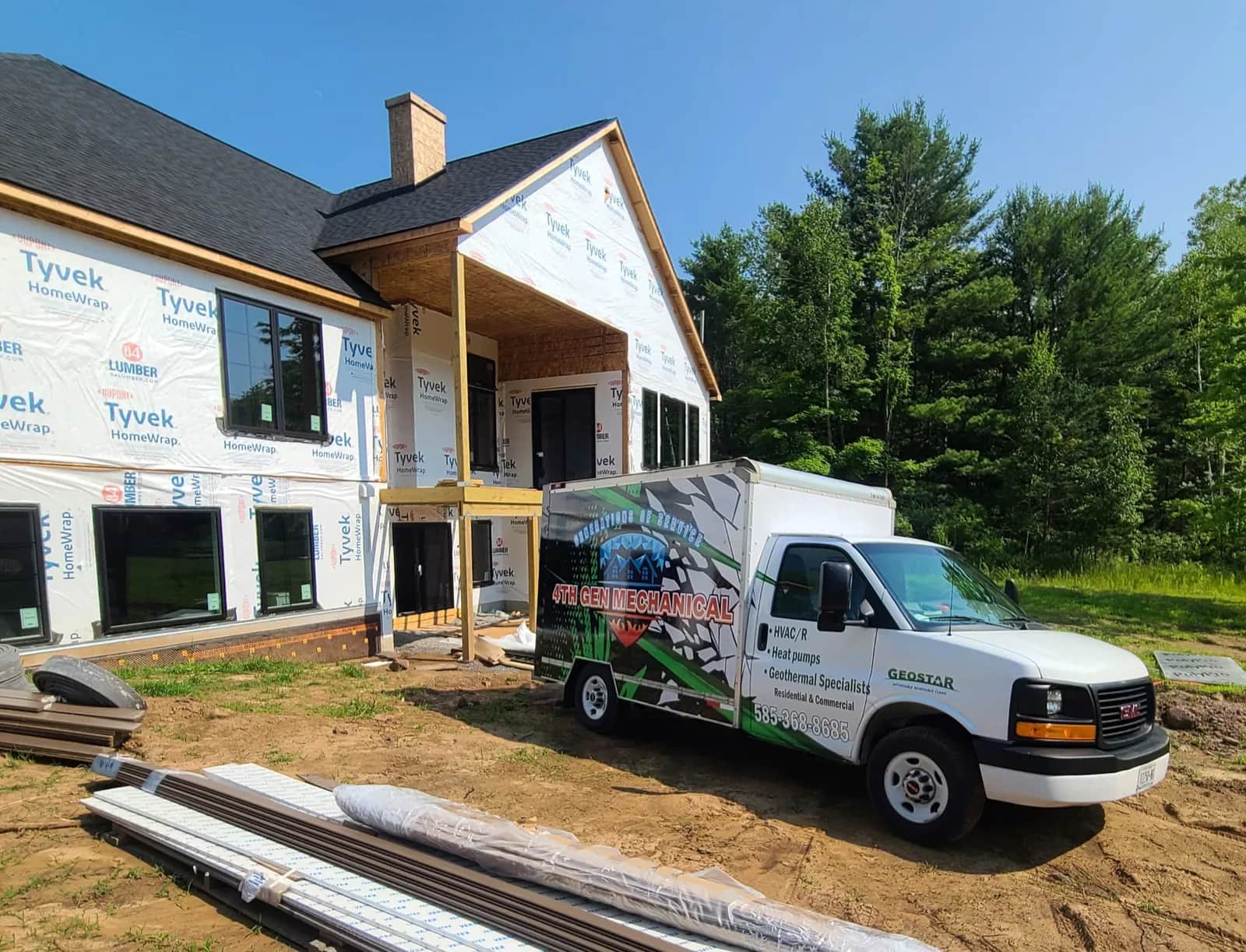 4th Gen Mechanical service truck on site at a new-construction home in Monroe County during a geothermal install.